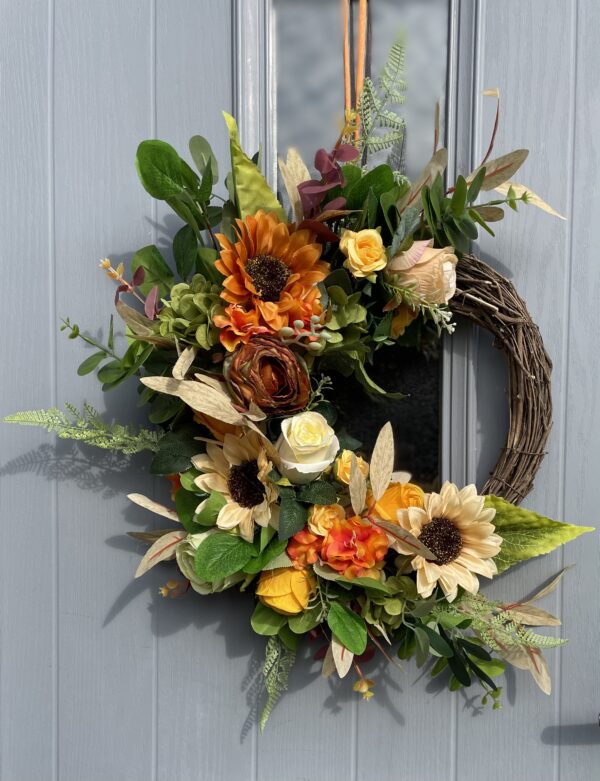 Autumn Rose and Sunflower Wreath